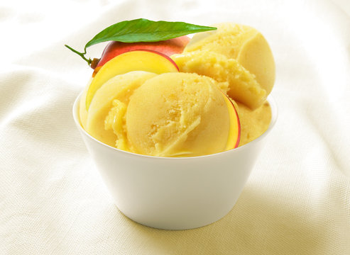 Ice Cream Sorbet Mango In The Ceramic Cup