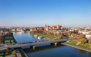 Fototapeta Poland: Krakow panorama with Wawel Castle in autumn obraz