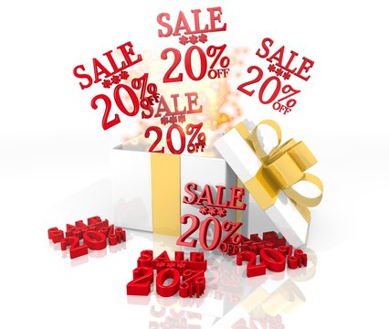 christmas present with Christmas sale 20 percent off icon