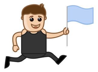 Man Running Holding a Flag in Hand - Cartoon Vector