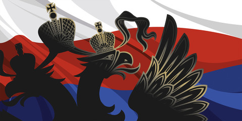 Black eagle on a background of the Russian flag