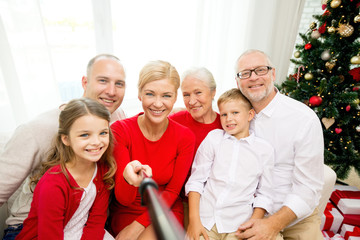 smiling family making selfie at home