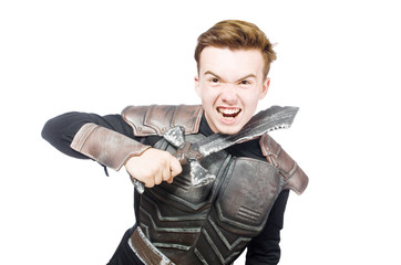 Funny knight isolated on the white background