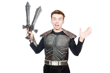 Funny knight isolated on the white background