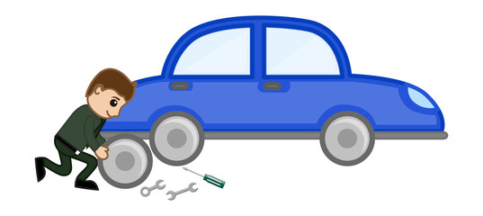 Naklejka premium Cartoon Vector - Car Repairing