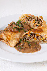 Savory mince pancakes or tortillas