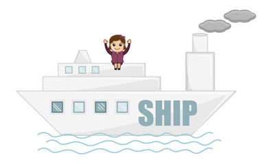 Obraz premium Cartoon Vector - Travel by Ship