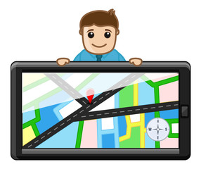 Man Behind GPS Device System - Maps Concept