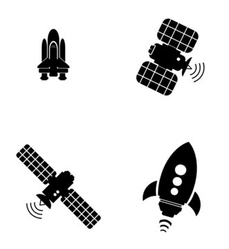 Satellite et fusée en 4 icônes