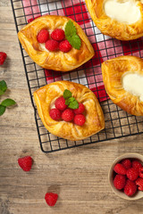 Raspberry pastries. Selective focus.