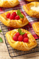 Raspberry pastries. Selective focus.