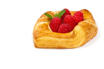 Raspberry pastries isolated on white background.