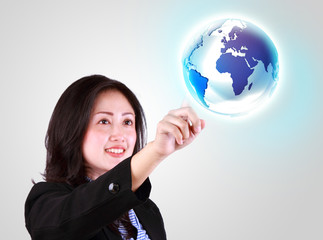 business woman looking the world