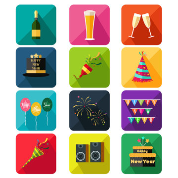 New Year party icons