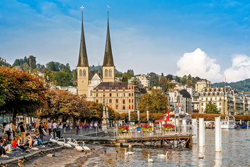 Autumn cityscape of Lucerne, Switzerland - obrazy, fototapety, plakaty