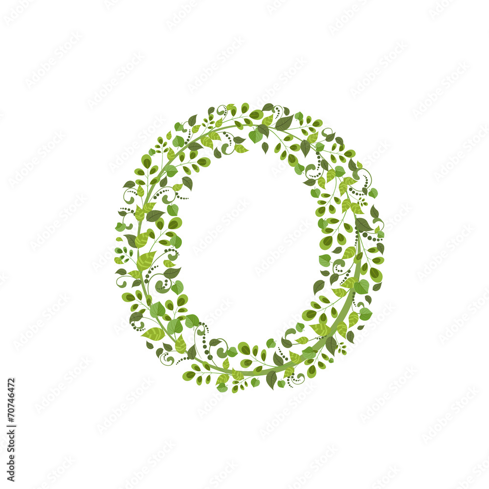 Poster spring green leaves. eco letter o