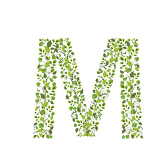 Spring green leaves. eco letter M