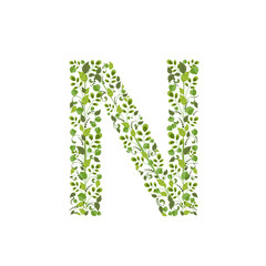 Spring green leaves. eco letter N