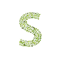 Spring green leaves. eco letter S