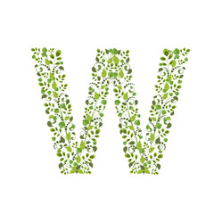 Spring green leaves. eco letter W