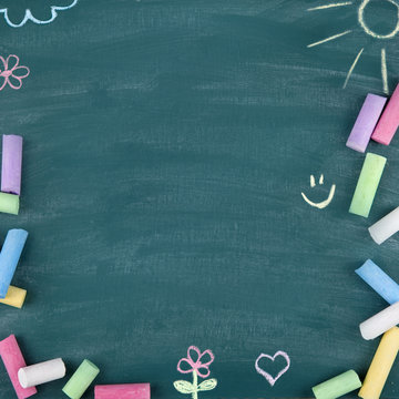 Green old empty chalkboard