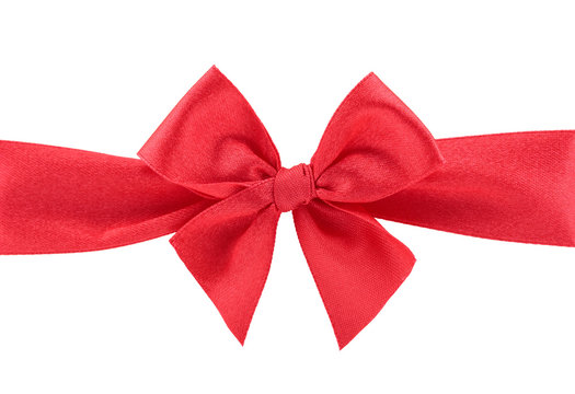 Closeup red ribbon bow isolated on white background