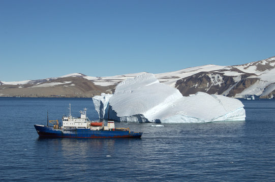 old Russian ship in the sea of Antarctic