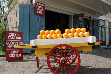 Edam cheese displayed in a store in the country