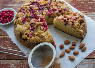 Apple pie with cranberries, walnuts and cinnamon