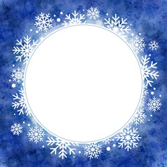 winter watercolor illustration. round frame
