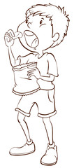 A simple sketch of a boy eating