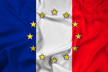 Waving France and European Union Flag