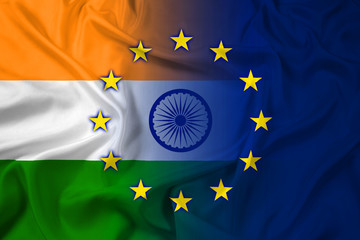 Waving India and European Union Flag