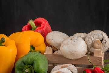Vegetables on wooden box