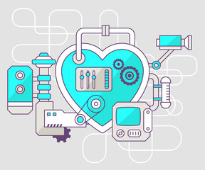 Vector industrial illustration of the mechanism of heart. Color