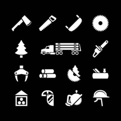 Set icons of sawmill, timber, lumber and woodworking