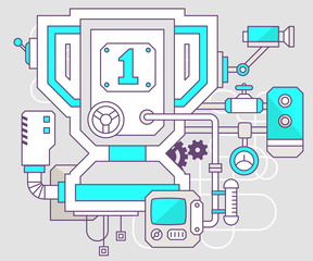 Vector industrial illustration of the mechanism of cup. Color li