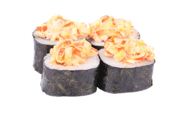 Traditional fresh japanese sushi rolls on a white background