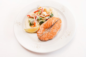 salmon steak with vegetables