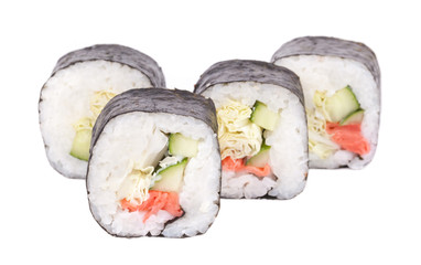 Traditional fresh japanese sushi rolls on a white background