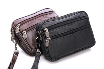 Men's leather bags on a white background
