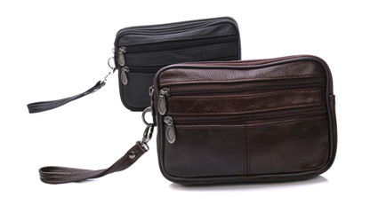 Men's leather bags on a white background