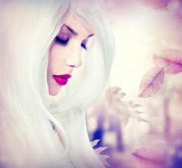 Fantasy autumn girl with long white hair