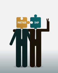 Businessman with partnership text on puzzle jigsaw