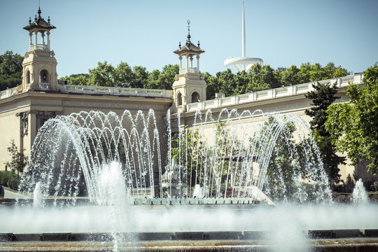 fountain and ancient architecture at national museum barcelona,