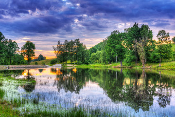 Idyllic scenery of lake at sunset
