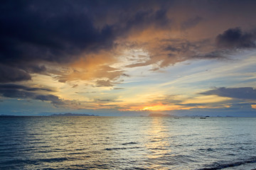 Panoramic dramatic tropical blue sunset and  cloud rain backgrou