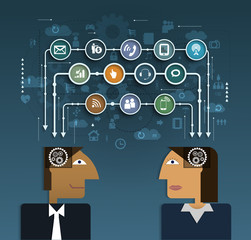 Business people with social network communication