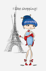 Девушка моды в Париже, вектор фон