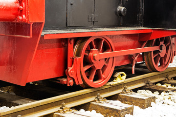 Wheels  of old locomotive on the rails